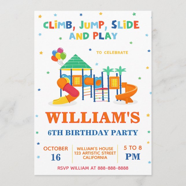 Fun Slide and Climb Kids Theme Playground Birthday Inbjudningar (Framsida)