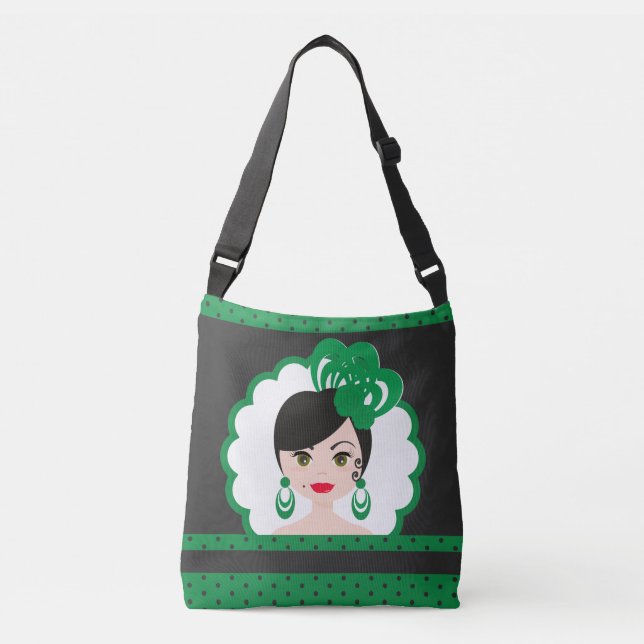 Fun Spanish Flamenca Doll in Green and Black Axelväska (Framsida)