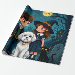 Fun Spooky Gift Wrap with Pumpkins, Ghosts & Bats Presentpapper