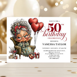 Fun stylish 50th birthday woman quirky invite inbjudningar