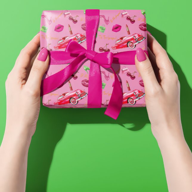 Fun 'Tis the Season' Glam Pink & Green Christmas Presentpapper (Cheeky Fun 'Tis The Season' Pink and Green Gift Wrapping Paper )