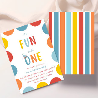 Fun To Be One First Birthday Party Invitation Inbjudningar