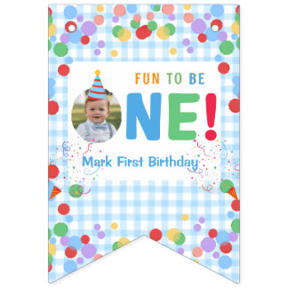 Fun to Be One Photo First Birthday bunting banner Vimplar