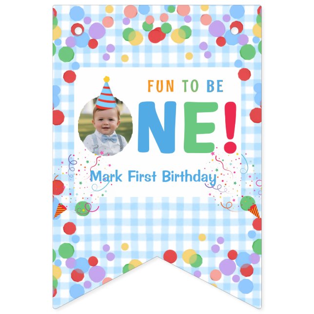 Fun to Be One Photo First Birthday bunting banner Vimplar (Andra flaggan)