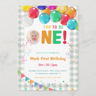 Fun to Be One Photo First Birthday part  Inbjudningar