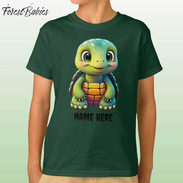 Fun Tortoise Kid's Turtle Animal Cartoon Graphic🐢 T Shirt (Cute Tortoise Tee Adorable Box Turtle Woodland Wildlife Cartoon Graphic Animal Character T-shirt 🐢)