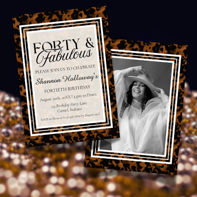 Fun Tortoise Shell Birthday Forty and Fabulous Inbjudningar (This Fun Tortoise Shell Birthday Forty and Fabulous birthday photo invite is fun for all!)