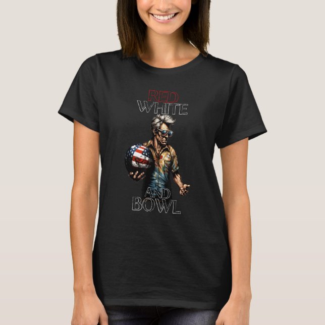 Fun Unique Bowler Alley Red White Bowl Fun Patriot T Shirt (Framsida)