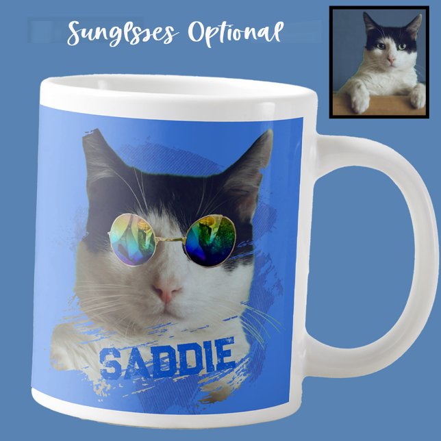 Fun Unique Pets Dog and Cat Sunglasses Photo Blue Jumbo Mugg (Skapare uppladdad)
