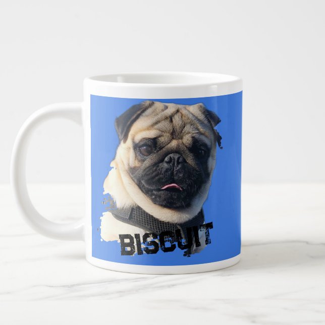 Fun Unique Pug Sunglasses Dog Dad Lover Photo Blue Jumbo Mugg (Vänster)
