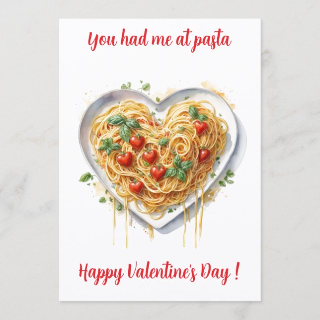 Fun Valentine Pasta Heart Italy   Holiday Card Julkort (Framsida)