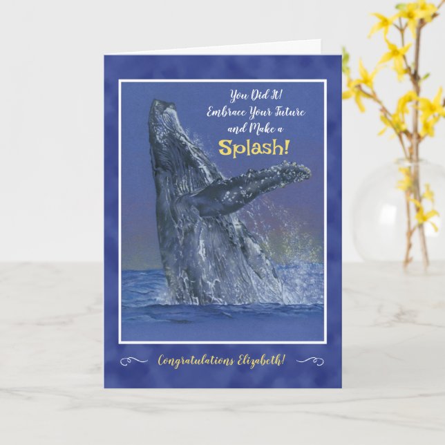 Fun Whale Personalized Graduation Greeting Card Kort (Gul blomma)