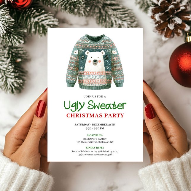 Fun Whimsical Ugly Sweater Holiday Invitation Inbjudningar (Fun Whimsical Ugly Sweater Holiday Invitation)