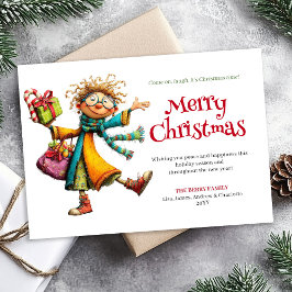 Fun Whimsical Woman Personalized Christmas Card Julkort
