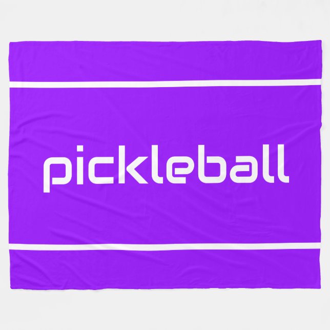 Fun White PICKLEBALL Text Stripes On Bright Purple Fleecefilt (Framsidan (Horisontell))