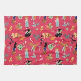 Fun Wizard of Oz on red children's design Kökshandduk