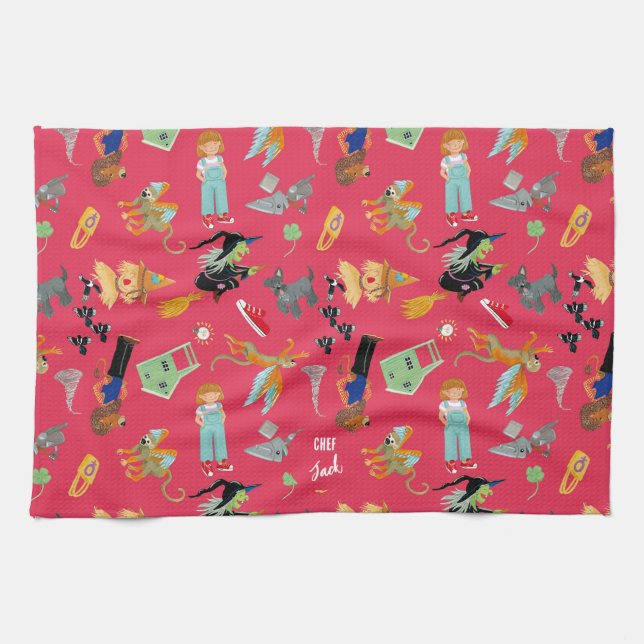 Fun Wizard of Oz on red children's design Kökshandduk (Horisontell)