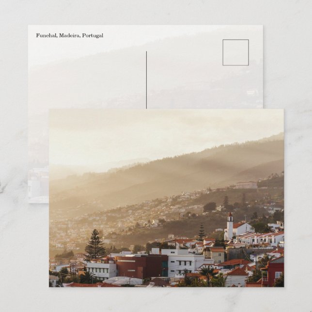 Funchal city sunset, Madeira Postcard Vykort (Fram/baksida)