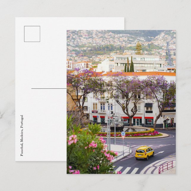Funchal stadskärna, Madeira vykort (Fram/baksida)