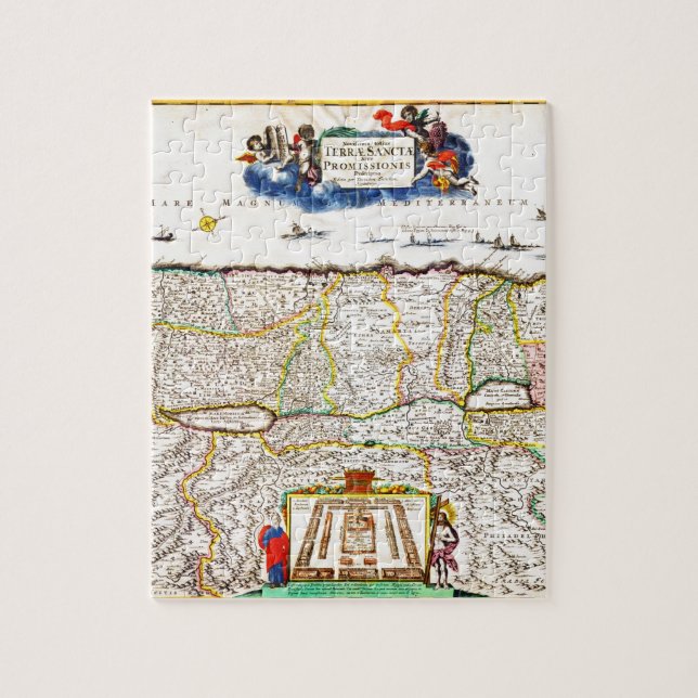 Funck karta 1720 av Israel Palestina det heliga Pussel (Vertikal)