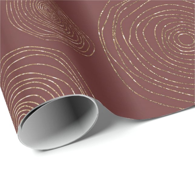 Funcky Spirale Golden Circles Burgundy Maroon Presentpapper (Rullad Hörn)