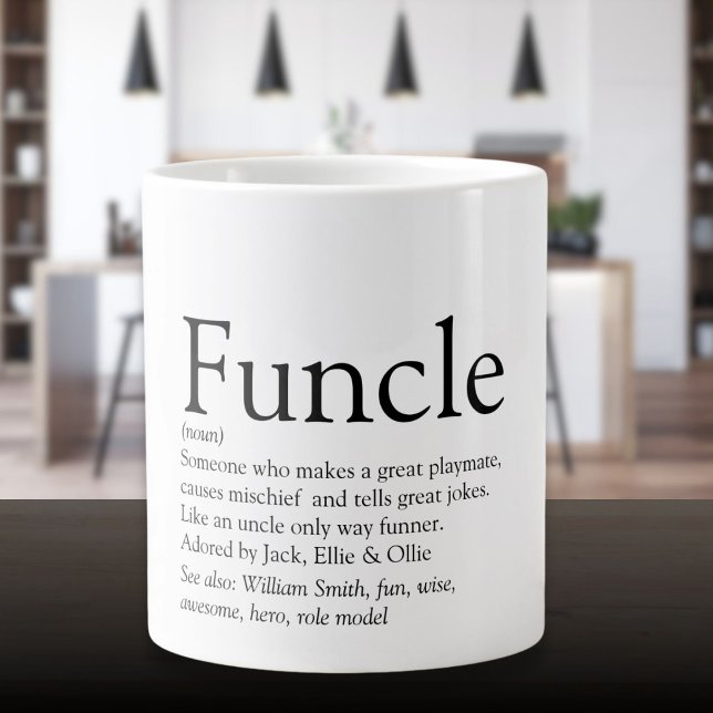 Funcle Coola Roligt farbror Modern Black and White Jumbo Mugg (Funcle Cool Fun Uncle Modern Black and White Giant Coffee Mug)