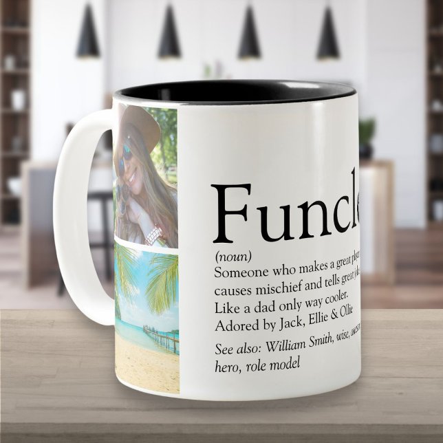 Funcle, farbror Definition 4 Photo Collage Två-Tonad Mugg (Funcle, Uncle Definition 4 Photo Collage Two-Tone Coffee Mug)