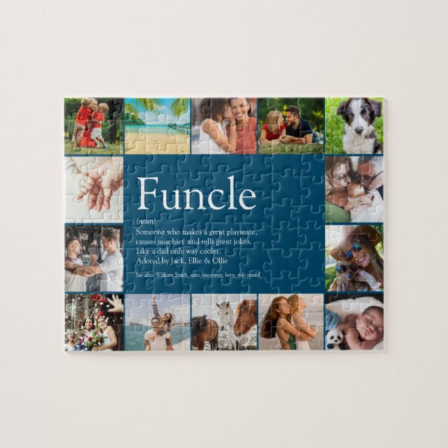 Funcle farbror Definition Photo Collage Blue Pussel (Horisontell)