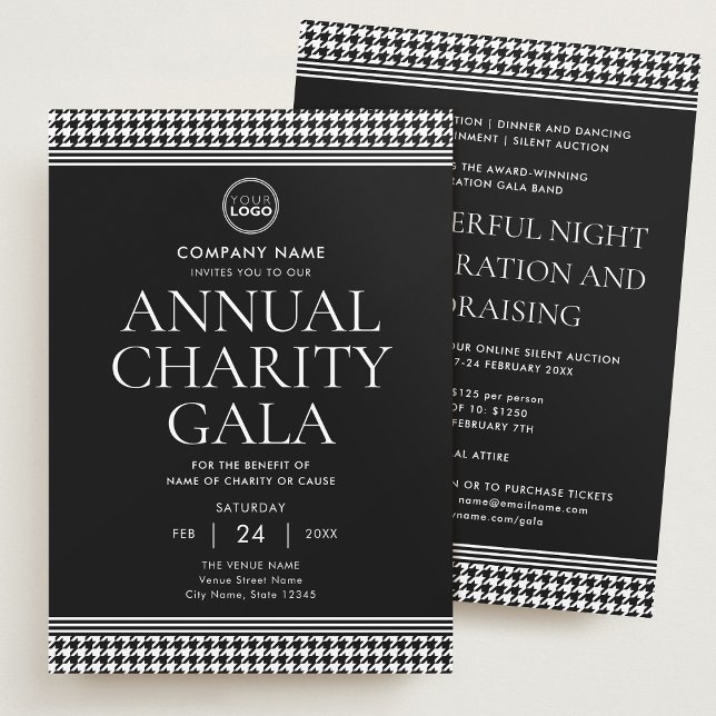 Fundising Event Charity Gala Logotyp Black White Inbjudningar (Skapare uppladdad)