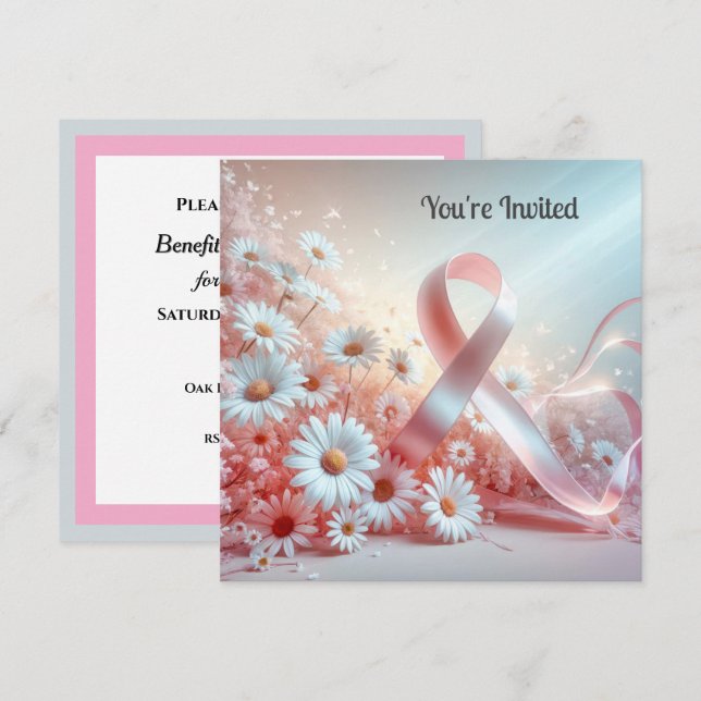 Fundraiser Benefit Rosa Ribbon Inbjudningar (Fram/baksida)