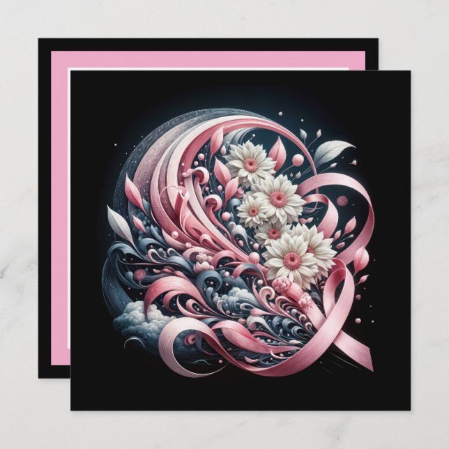 Fundraiser Benefit Rosa Ribbon Inbjudningar (Fram/baksida)