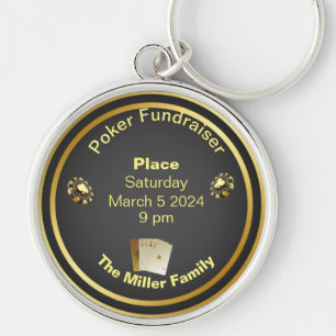 Fundraiser, Black och Guld Rund Silverfärgad Nyckelring