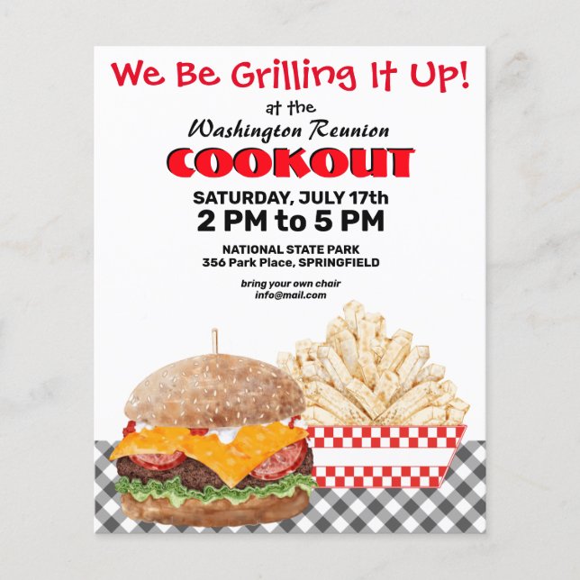 Fundraiser Cookout Barbecue Fast Food Gingham Flygblad (Framsidan)