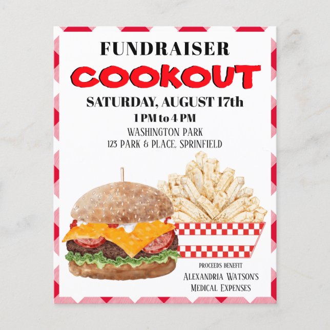 Fundraiser Cookout Barbecue Fast Food Gingham Flygblad (Framsidan)