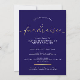 Fundraiser Minimalist Script Navy & Guld Välgörenh Inbjudningar
