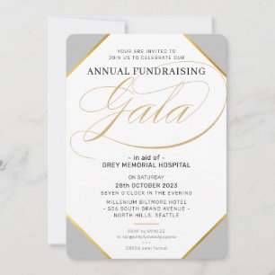 FUNDRAISERA GALA elegant event grått silver guld Inbjudningar