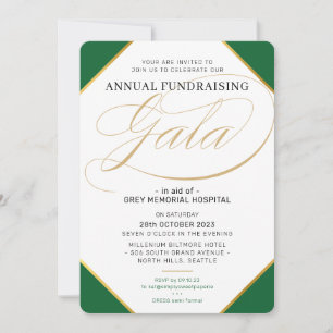 FUNDRAISERA GALA elegant-händelse mörk grönt guld Inbjudningar