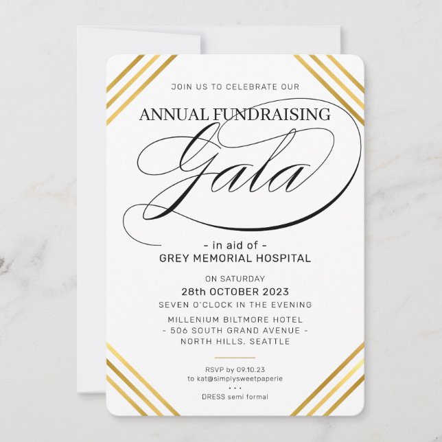 FUNDRAISERA GALA elegant-händelsen finare guld ram Inbjudningar (Framsida)
