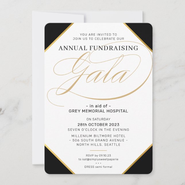 FUNDRAISERA GALA elegant, maronsvart guld Inbjudningar (Framsida)