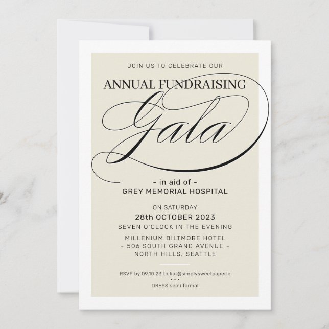 FUNDRAISERA GALA-händelsen finare guld ram elfenbe Inbjudningar (Framsida)