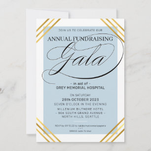 FUNDRAISERA GALAhändelsen finare guld ram blek blå Inbjudningar