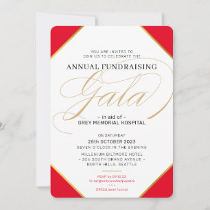 FUNDRAISERING GALA elegant BOLL  regal röd guld Inbjudningar