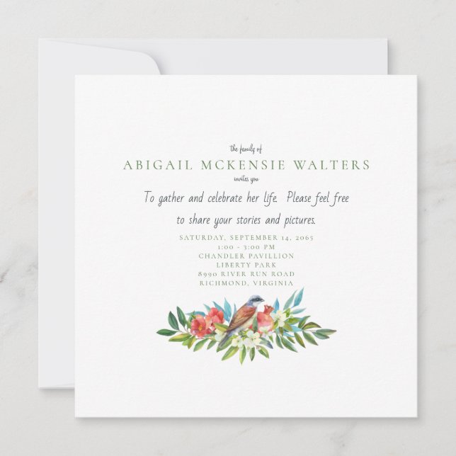 Funeral Bird and Pomegranate Firande of Life Inbjudningar (Framsida)