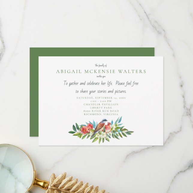 Funeral Bird and Pomegranate Firande of Life T Tack Kort (Fram/Back In Situ)