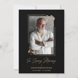 Funeral Black Fake Golden Branches Photo Remember Inbjudningar