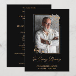 Funeral Black Fake Golden Branches Photo Remember Inbjudningar