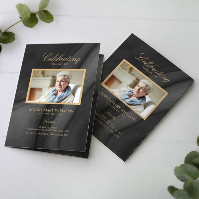 Funeral Black & Guld Calligraphy |Memorial Program (Skapare uppladdad)