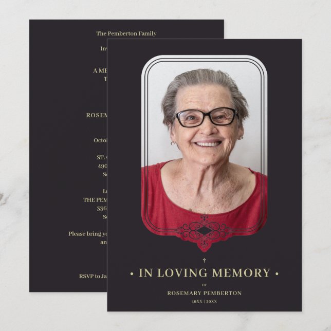 Funeral Black Ornamental Filigree Snöre Effect Inbjudningar (Fram/baksida)