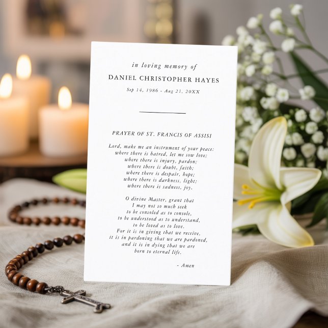 Funeral Black & White St Francis Prayer Card Visitkort (Skapare uppladdad)