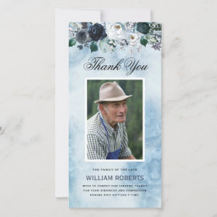 Funeral Blue-Blommigt Photo Tack Kort